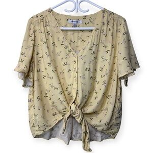 Forever New Light Yellow Floral Tie Front Blouse size 12